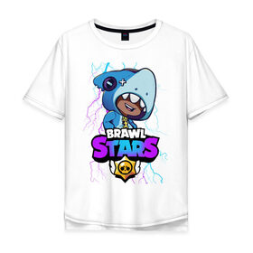 Мужская футболка хлопок Oversize с принтом Brawl Stars LEON SHARK в Екатеринбурге, 100% хлопок | свободный крой, круглый ворот, “спинка” длиннее передней части | brawl | brawl stars | crow | leon | sally | shark | stars | акула | бравл | бравл старс | браво старс | игра | компьютерная | кров | леон | леон акула | онлайн | старс | шарк