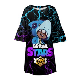 Детское платье 3D с принтом Brawl Stars LEON SHARK в Екатеринбурге, 100% полиэстер | прямой силуэт, чуть расширенный к низу. Круглая горловина, на рукавах — воланы | brawl | brawl stars | crow | leon | sally | shark | stars | акула | бравл | бравл старс | браво старс | игра | компьютерная | кров | леон | леон акула | онлайн | старс | шарк