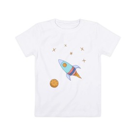 Детская футболка хлопок с принтом Космическое путешествие в Екатеринбурге, 100% хлопок | круглый вырез горловины, полуприлегающий силуэт, длина до линии бедер | Тематика изображения на принте: 