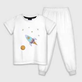 Детская пижама хлопок с принтом Космическое путешествие в Екатеринбурге, 100% хлопок |  брюки и футболка прямого кроя, без карманов, на брюках мягкая резинка на поясе и по низу штанин
 | Тематика изображения на принте: 