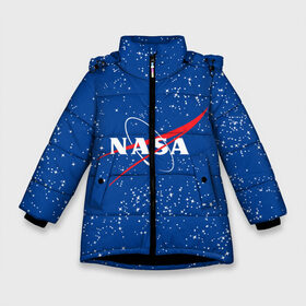 Зимняя куртка для девочек 3D с принтом NASA в Екатеринбурге, ткань верха — 100% полиэстер; подклад — 100% полиэстер, утеплитель — 100% полиэстер. | длина ниже бедра, удлиненная спинка, воротник стойка и отстегивающийся капюшон. Есть боковые карманы с листочкой на кнопках, утяжки по низу изделия и внутренний карман на молнии. 

Предусмотрены светоотражающий принт на спинке, радужный светоотражающий элемент на пуллере молнии и на резинке для утяжки. | Тематика изображения на принте: nasa | streetwear. | наса