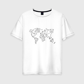Женская футболка хлопок Oversize с принтом Карта мира-минимализм в Екатеринбурге, 100% хлопок | свободный крой, круглый ворот, спущенный рукав, длина до линии бедер
 | география | земля | карта мира | континенты | линии | минимализм | мир | планета | россия | страны | сша