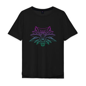 Мужская футболка хлопок Oversize с принтом The Witcher в Екатеринбурге, 100% хлопок | свободный крой, круглый ворот, “спинка” длиннее передней части | the witcher | wolf | ведьмак | видеоигра | витчер | волк | дикая охота | животные | игра | лого | логотип