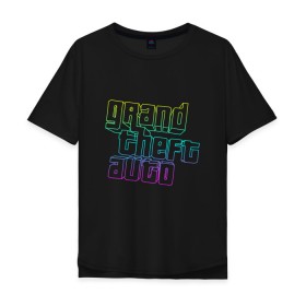 Мужская футболка хлопок Oversize с принтом Gta logo:gradient в Екатеринбурге, 100% хлопок | свободный крой, круглый ворот, “спинка” длиннее передней части | grand theft auto | gta | геометрия | гта | гта 5 | игра | линии | логотип | пеф