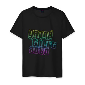 Мужская футболка хлопок с принтом Gta logo:gradient в Екатеринбурге, 100% хлопок | прямой крой, круглый вырез горловины, длина до линии бедер, слегка спущенное плечо. | grand theft auto | gta | геометрия | гта | гта 5 | игра | линии | логотип | пеф