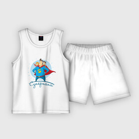 Детская пижама с шортами хлопок с принтом Суперпапа в Екатеринбурге,  |  | art | children | dad | super dad | superhero | арт | дети | папа | супер папа | супергерой