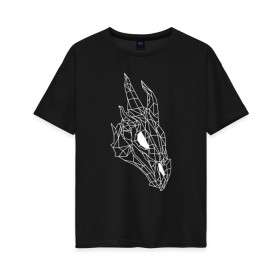 Женская футболка хлопок Oversize с принтом Череп дракона в Екатеринбурге, 100% хлопок | свободный крой, круглый ворот, спущенный рукав, длина до линии бедер
 | dragon | skyrim | геометрический | дракон | животные | из игры | линии | скайрим | тату | череп