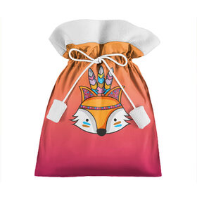 Подарочный 3D мешок с принтом Лиса Индеец в Екатеринбурге, 100% полиэстер | Размер: 29*39 см | fox | венок | животные | лиса | лисенок | лисичка | полевые цветы | полынь | рисунок | ромашки | стикер | цветы