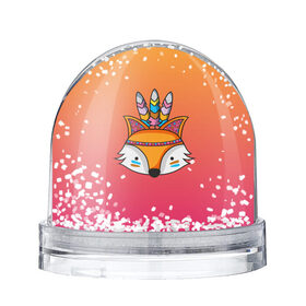 Снежный шар с принтом Лиса Индеец в Екатеринбурге, Пластик | Изображение внутри шара печатается на глянцевой фотобумаге с двух сторон | fox | венок | животные | лиса | лисенок | лисичка | полевые цветы | полынь | рисунок | ромашки | стикер | цветы