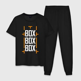 Мужская пижама хлопок с принтом Box box box в Екатеринбурге, 100% хлопок | брюки и футболка прямого кроя, без карманов, на брюках мягкая резинка на поясе и по низу штанин
 | Тематика изображения на принте: f1 | формула 1