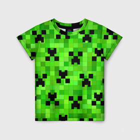 Детская футболка 3D с принтом MINECRAFT | МАЙНКРАФТ в Екатеринбурге, 100% гипоаллергенный полиэфир | прямой крой, круглый вырез горловины, длина до линии бедер, чуть спущенное плечо, ткань немного тянется | block | criper | cube | minecraft | pixel | блок | геометрия | крафт | крипер | кубики | майнкрафт | пиксели
