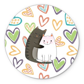 Коврик для мышки круглый с принтом Сладкая парочка в Екатеринбурге, резина и полиэстер | круглая форма, изображение наносится на всю лицевую часть | 14 февраля | 8 марта | валентинов день | верность | влюбленность | влюбленные | вместе навсегда | двое | девичник | девушке | кот | коты | кошка | кошки | любимая | любимый | люблю | люблю тебя | мы с то