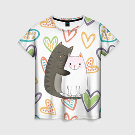 Женская футболка 3D с принтом Сладкая парочка в Екатеринбурге, 100% полиэфир ( синтетическое хлопкоподобное полотно) | прямой крой, круглый вырез горловины, длина до линии бедер | 14 февраля | 8 марта | валентинов день | верность | влюбленность | влюбленные | вместе навсегда | двое | девичник | девушке | кот | коты | кошка | кошки | любимая | любимый | люблю | люблю тебя | мы с то