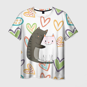 Мужская футболка 3D с принтом Сладкая парочка в Екатеринбурге, 100% полиэфир | прямой крой, круглый вырез горловины, длина до линии бедер | 14 февраля | 8 марта | валентинов день | верность | влюбленность | влюбленные | вместе навсегда | двое | девичник | девушке | кот | коты | кошка | кошки | любимая | любимый | люблю | люблю тебя | мы с то