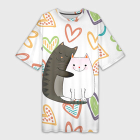 Платье-футболка 3D с принтом Сладкая парочка в Екатеринбурге,  |  | 14 февраля | 8 марта | валентинов день | верность | влюбленность | влюбленные | вместе навсегда | двое | девичник | девушке | кот | коты | кошка | кошки | любимая | любимый | люблю | люблю тебя | мы с то