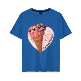 Женская футболка хлопок Oversize с принтом Вместе навсегда в Екатеринбурге, 100% хлопок | свободный крой, круглый ворот, спущенный рукав, длина до линии бедер
 | art | heart | horn | ice cream | арт | любовь | мороженое | очки | рожок | сердечки | сердце