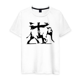 Мужская футболка хлопок с принтом Слон - Banksy в Екатеринбурге, 100% хлопок | прямой крой, круглый вырез горловины, длина до линии бедер, слегка спущенное плечо. | 
