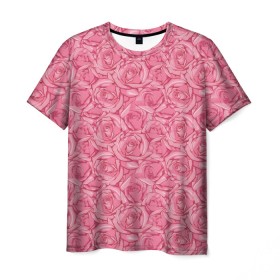 Мужская футболка 3D с принтом Розы в Екатеринбурге, 100% полиэфир | прямой крой, круглый вырез горловины, длина до линии бедер | flowers | pink roses | roses | texture | розовые розы | розы | текстура | цветы