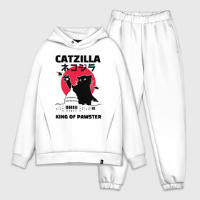 Мужской костюм хлопок OVERSIZE с принтом Catzilla King of Pawster в Екатеринбурге,  |  | cat | catzilla | kitty | paw | pawster | годзилла | кот | котики | коты | кошки | пародия