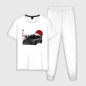 Мужская пижама хлопок с принтом Mitsubishi Lancer Evolution IX в Екатеринбурге, 100% хлопок | брюки и футболка прямого кроя, без карманов, на брюках мягкая резинка на поясе и по низу штанин
 | Тематика изображения на принте: 