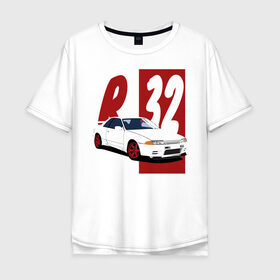 Мужская футболка хлопок Oversize с принтом Nissan Skyline R32 GT-R в Екатеринбурге, 100% хлопок | свободный крой, круглый ворот, “спинка” длиннее передней части | 