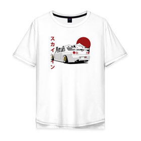 Мужская футболка хлопок Oversize с принтом Nissan Skyline R34 GT-R в Екатеринбурге, 100% хлопок | свободный крой, круглый ворот, “спинка” длиннее передней части | nissan skyline r34 gt r