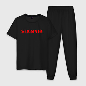 Мужская пижама хлопок с принтом Stigmata в Екатеринбурге, 100% хлопок | брюки и футболка прямого кроя, без карманов, на брюках мягкая резинка на поясе и по низу штанин
 | music | rock | stigmata | альтернатива | музыка | рок | стигмата | тарас уманскии