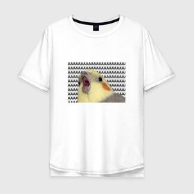 Мужская футболка хлопок Oversize с принтом Орущий попугай в Екатеринбурге, 100% хлопок | свободный крой, круглый ворот, “спинка” длиннее передней части | mem | забавный | мем | орущий попугай | попугай | прикол | птица | смешной | юмор
