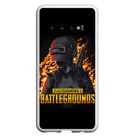 Чехол для Samsung Galaxy S10 с принтом PUBG в Екатеринбурге, Силикон | Область печати: задняя сторона чехла, без боковых панелей | Тематика изображения на принте: action | battle royal | bright | fire | flame | game | heat | light | play | playerunknowns battlegrounds | pubg | wildfire | winner winner chiken dinner | искры | огненный | огонь | пабг | пламя | пожар | шутер