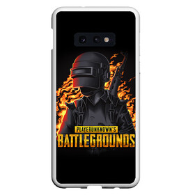 Чехол для Samsung S10E с принтом PUBG в Екатеринбурге, Силикон | Область печати: задняя сторона чехла, без боковых панелей | Тематика изображения на принте: action | battle royal | bright | fire | flame | game | heat | light | play | playerunknowns battlegrounds | pubg | wildfire | winner winner chiken dinner | искры | огненный | огонь | пабг | пламя | пожар | шутер