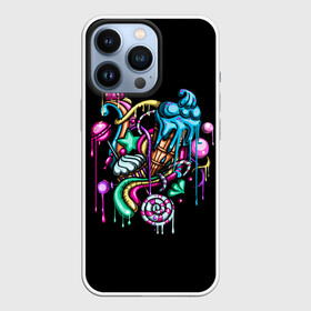 Чехол для iPhone 13 Pro с принтом Сладкий принт в Екатеринбурге,  |  | граффити | дизайн | конфеты | красивый | красочный | крутая футболка | молодежный | мороженное | мультик | мультяшный | реп | розовый | сладкий | сладкое | стильный | хип хоп | цветной | яркий