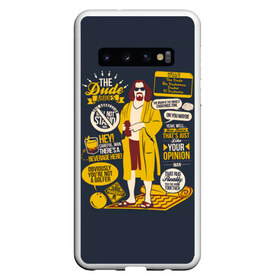 Чехол для Samsung Galaxy S10 с принтом Джеффри в Екатеринбурге, Силикон | Область печати: задняя сторона чехла, без боковых панелей | Тематика изображения на принте: dude | film | бриджес | герой | джефф | джеффри | дюдя | комедия | лебовски | персонаж | фильм | чувак