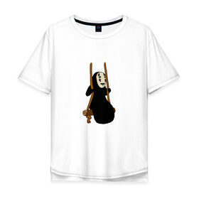 Мужская футболка хлопок Oversize с принтом Безликий на качелях в Екатеринбурге, 100% хлопок | свободный крой, круглый ворот, “спинка” длиннее передней части | anime | аниме | безликий | каонаси | мульт | мультик | мультфильм | персонаж | унесённые призраками
