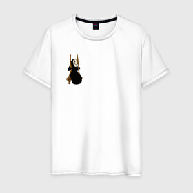 Мужская футболка хлопок с принтом Безликий на качелях  в Екатеринбурге, 100% хлопок | прямой крой, круглый вырез горловины, длина до линии бедер, слегка спущенное плечо. | anime | аниме | безликий | каонаси | мульт | мультик | мультфильм | персонаж | унесённые призраками