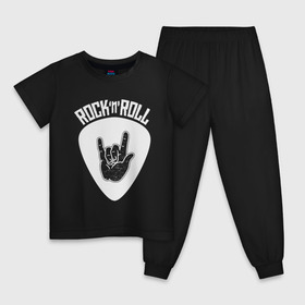 Детская пижама хлопок с принтом Rock в Екатеринбурге, 100% хлопок |  брюки и футболка прямого кроя, без карманов, на брюках мягкая резинка на поясе и по низу штанин
 | fingers | metal | music | rock | коза | медиатор | метал | музыка | пальцы | рок | рука
