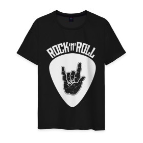 Мужская футболка хлопок с принтом Rock в Екатеринбурге, 100% хлопок | прямой крой, круглый вырез горловины, длина до линии бедер, слегка спущенное плечо. | fingers | metal | music | rock | коза | медиатор | метал | музыка | пальцы | рок | рука