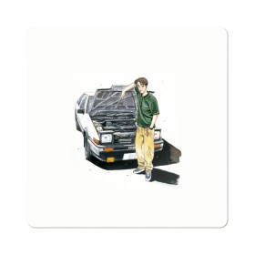 Магнит виниловый Квадрат с принтом Initial D Takumi & Toyota AE 86 в Екатеринбурге, полимерный материал с магнитным слоем | размер 9*9 см, закругленные углы | ae 86 | anime | car | fujiwara | initial d | japan | jdm | levin | stance | takumi | toyota | trueno | автомобили | аниме | гонки | инициал д | такуми