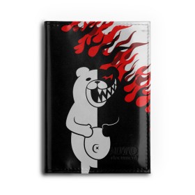 Обложка для автодокументов с принтом MONOKUMA. в Екатеринбурге, натуральная кожа |  размер 19,9*13 см; внутри 4 больших “конверта” для документов и один маленький отдел — туда идеально встанут права | anime | bear | black  white | danganronpa | kurokuma | monodam | monokuma | monomi | monotaro | pink | rabbit | school | shirokuma | аниме | главарь | мoноми | монокума | черно белый | школа