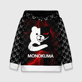 Детская толстовка 3D с принтом MONOKUMA. в Екатеринбурге, 100% полиэстер | двухслойный капюшон со шнурком для регулировки, мягкие манжеты на рукавах и по низу толстовки, спереди карман-кенгуру с мягким внутренним слоем | Тематика изображения на принте: anime | bear | black  white | danganronpa | kurokuma | monodam | monokuma | monomi | monotaro | pink | rabbit | school | shirokuma | аниме | главарь | мoноми | монокума | черно белый | школа