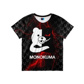 Детская футболка 3D с принтом MONOKUMA. в Екатеринбурге, 100% гипоаллергенный полиэфир | прямой крой, круглый вырез горловины, длина до линии бедер, чуть спущенное плечо, ткань немного тянется | anime | bear | black  white | danganronpa | kurokuma | monodam | monokuma | monomi | monotaro | pink | rabbit | school | shirokuma | аниме | главарь | мoноми | монокума | черно белый | школа