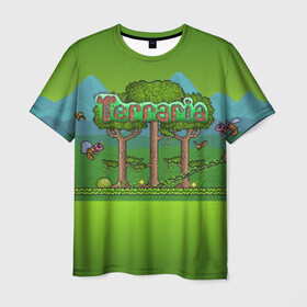 Мужская футболка 3D с принтом Terraria в Екатеринбурге, 100% полиэфир | прямой крой, круглый вырез горловины, длина до линии бедер | Тематика изображения на принте: minecraft | terraria | инди игры | майнкрафт | террария