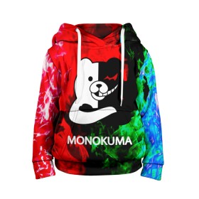Детская толстовка 3D с принтом MONOKUMA. в Екатеринбурге, 100% полиэстер | двухслойный капюшон со шнурком для регулировки, мягкие манжеты на рукавах и по низу толстовки, спереди карман-кенгуру с мягким внутренним слоем | anime | bear | black  white | danganronpa | kurokuma | monodam | monokuma | monomi | monotaro | pink | rabbit | school | shirokuma | аниме | главарь | мoноми | монокума | черно белый | школа