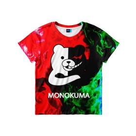 Детская футболка 3D с принтом MONOKUMA. в Екатеринбурге, 100% гипоаллергенный полиэфир | прямой крой, круглый вырез горловины, длина до линии бедер, чуть спущенное плечо, ткань немного тянется | anime | bear | black  white | danganronpa | kurokuma | monodam | monokuma | monomi | monotaro | pink | rabbit | school | shirokuma | аниме | главарь | мoноми | монокума | черно белый | школа