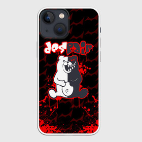 Чехол для iPhone 13 mini с принтом Монокума красные волны в Екатеринбурге,  |  | anime | bear | black  white | danganronpa | kurokuma | monodam | monokuma | monomi | monotaro | pink | rabbit | school | shirokuma | аниме | главарь | мoноми | монокума | черно белый | школа