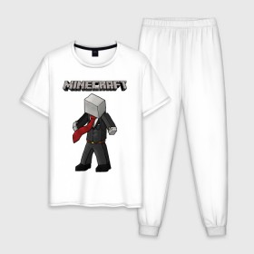 Мужская пижама хлопок с принтом Слендермен - Minecraft в Екатеринбурге, 100% хлопок | брюки и футболка прямого кроя, без карманов, на брюках мягкая резинка на поясе и по низу штанин
 | Тематика изображения на принте: 