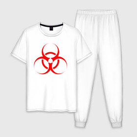 Мужская пижама хлопок с принтом BIOHAZARD в Екатеринбурге, 100% хлопок | брюки и футболка прямого кроя, без карманов, на брюках мягкая резинка на поясе и по низу штанин
 | biohazard | radiation | re | re3 | residenr evil | toxic | virusвирус | world war z | биохазард | обитель зла | радиация | токсик | эпидемия