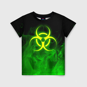 Детская футболка 3D с принтом BIOHAZARD в Екатеринбурге, 100% гипоаллергенный полиэфир | прямой крой, круглый вырез горловины, длина до линии бедер, чуть спущенное плечо, ткань немного тянется | Тематика изображения на принте: biohazard | radiation | re | re3 | residenr evil | toxic | virusвирус | world war z | биохазард | обитель зла | радиация | токсик | эпидемия