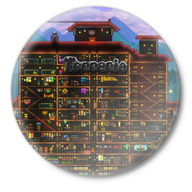 Значок с принтом TERRARIA в Екатеринбурге,  металл | круглая форма, металлическая застежка в виде булавки | game | pixel | terraria | игра | пиксель | террариа