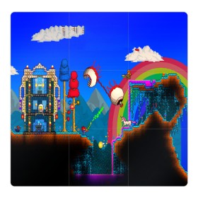 Магнитный плакат 3Х3 с принтом TERRARIA GAME в Екатеринбурге, Полимерный материал с магнитным слоем | 9 деталей размером 9*9 см | game | pixel | terraria | игра | пиксель | террариа