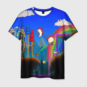 Мужская футболка 3D с принтом TERRARIA GAME в Екатеринбурге, 100% полиэфир | прямой крой, круглый вырез горловины, длина до линии бедер | game | pixel | terraria | игра | пиксель | террариа